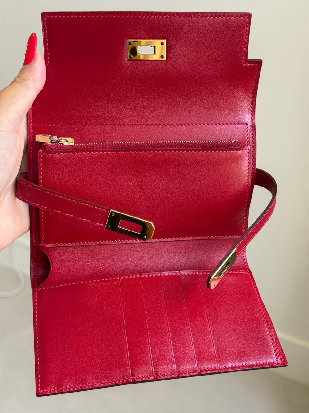 Hermes Rouge Box Kelly Wallet with Gold Hardware 2017 - Picture 7 of 7